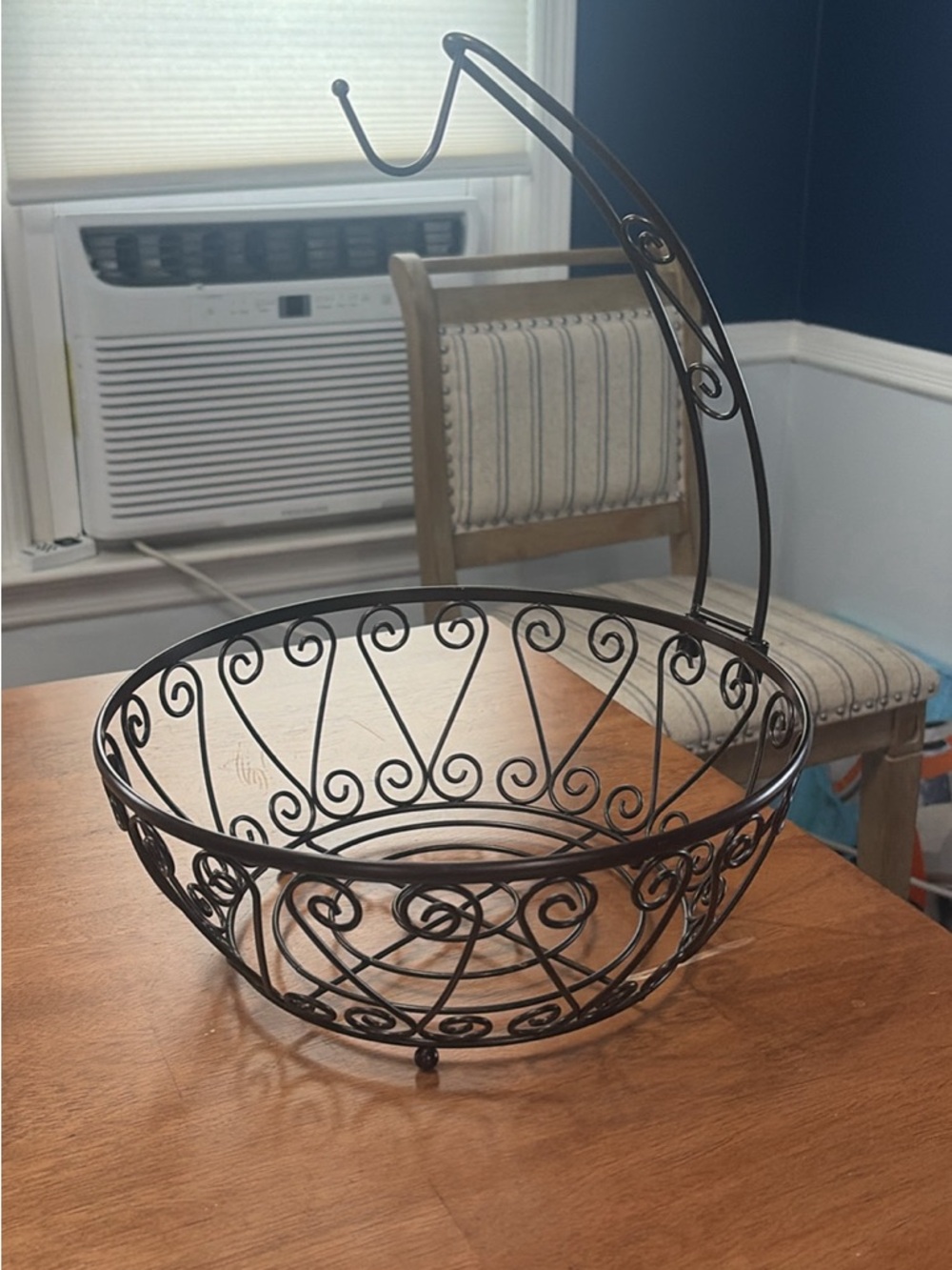 Ornate Metal Fruit Basket with Overhead Hook - Black